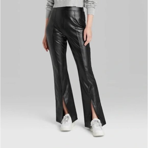 wild fable Pants - Wild Fable S Black Faux Leather High Rise Flare Slit Pants Goth Biker Costume
